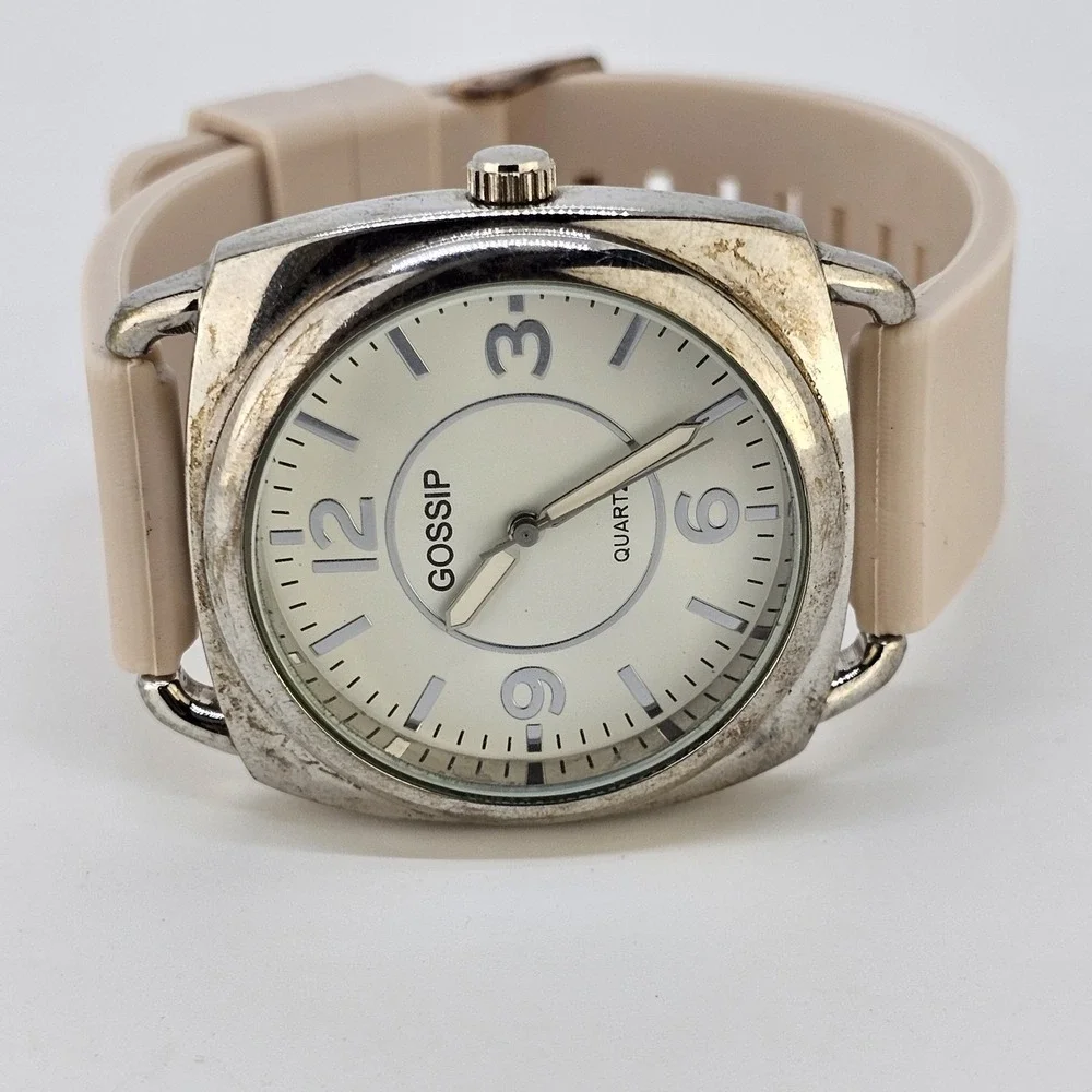 Gossip Women's Analog Watch 38MM White Dial Cream Plastic Bands NEW Battery